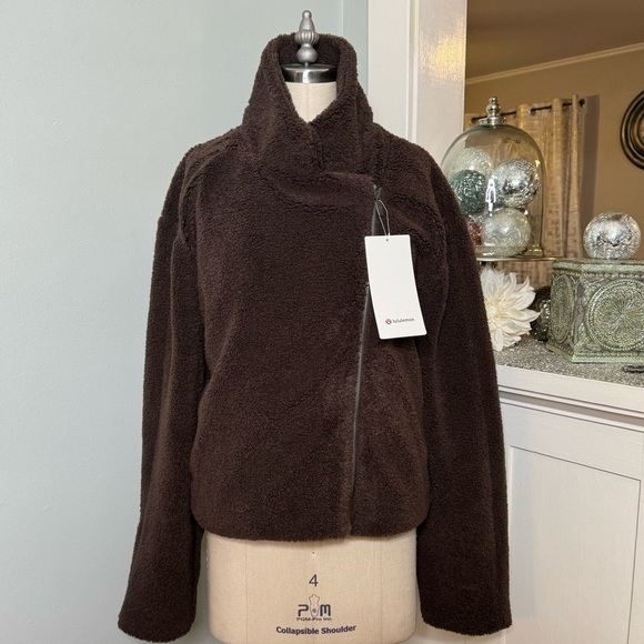Lululemon Textured Fleece Collared Jacket Winter Teddy Coat Espresso Brown NWT - Picture 5 of 12